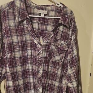 Fashion Bug Purple and White Plaid Shirt